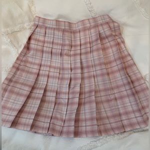 Pink Plaid Pleated Skirt